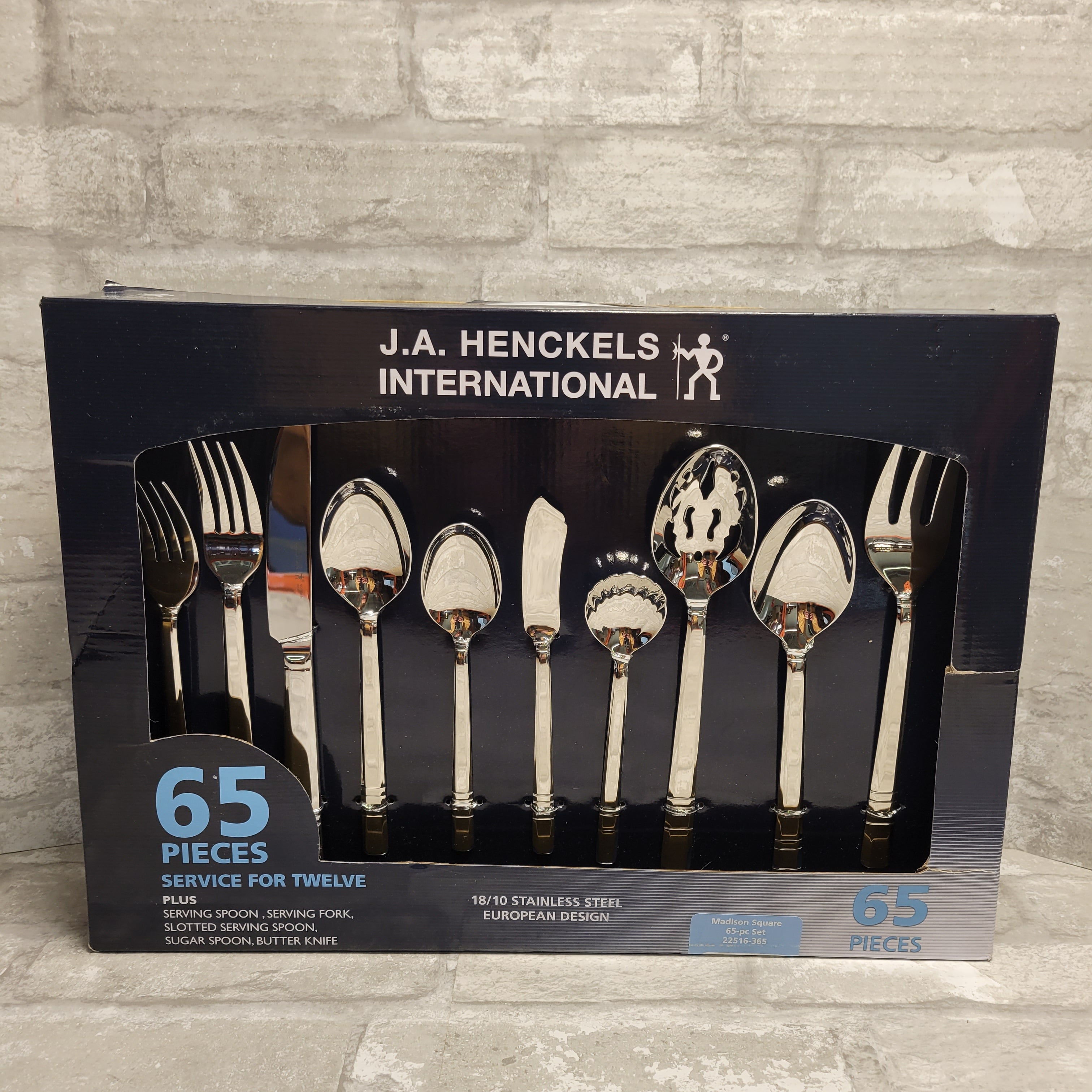 J.A. Henckels Madison Square 65-piece Flatware Set 18/10 Stainless Steel, Silver (8004017422574)